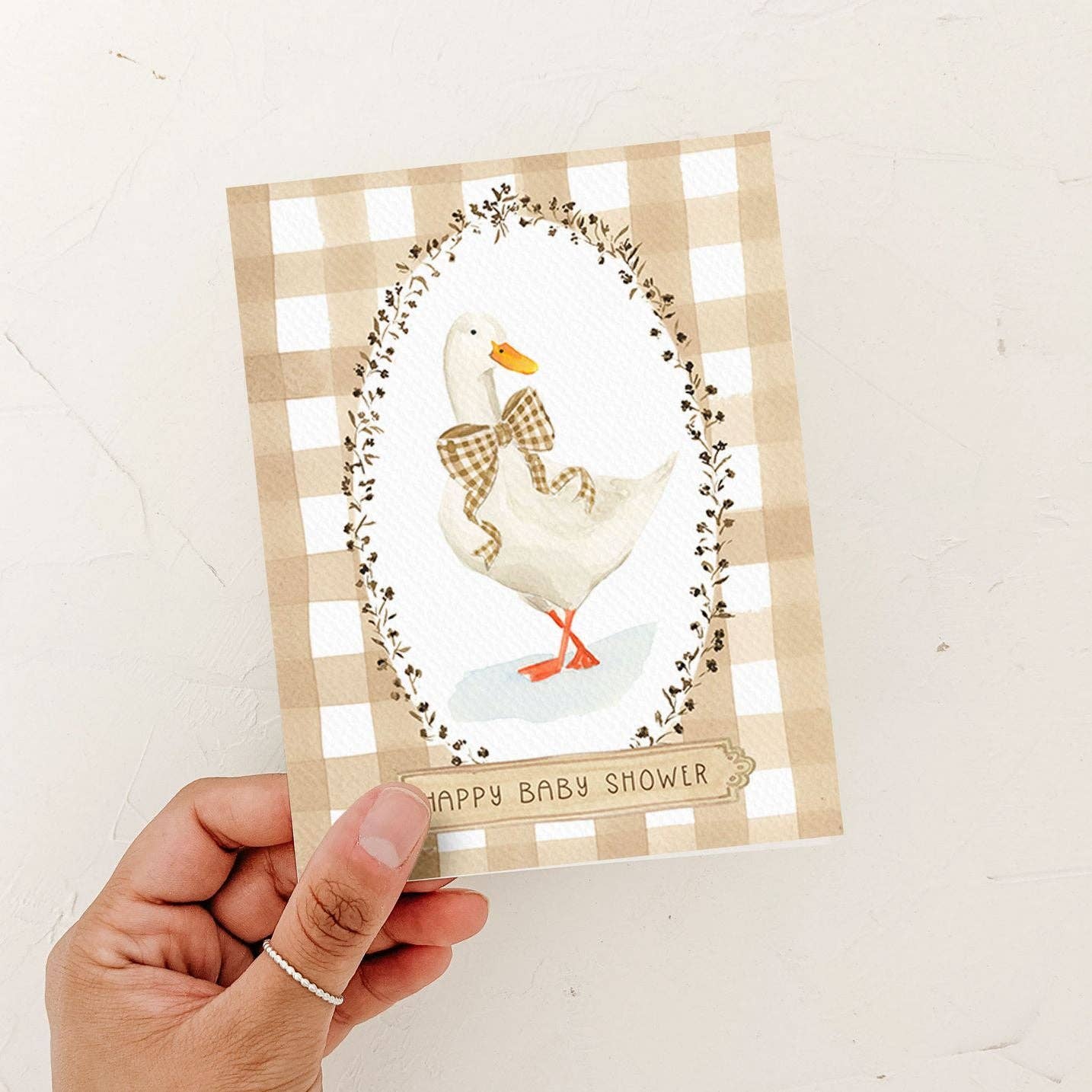 Plaid Baby Shower Card | Goose Card: White