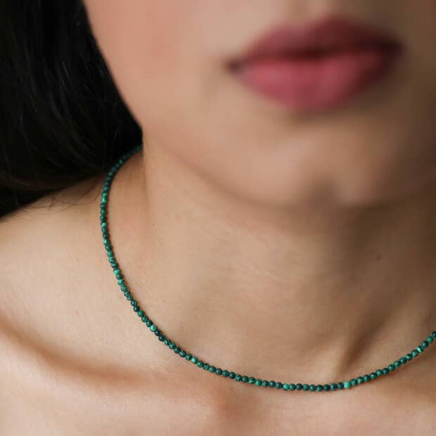 Necklace -Tiny Green Malachite Beaded