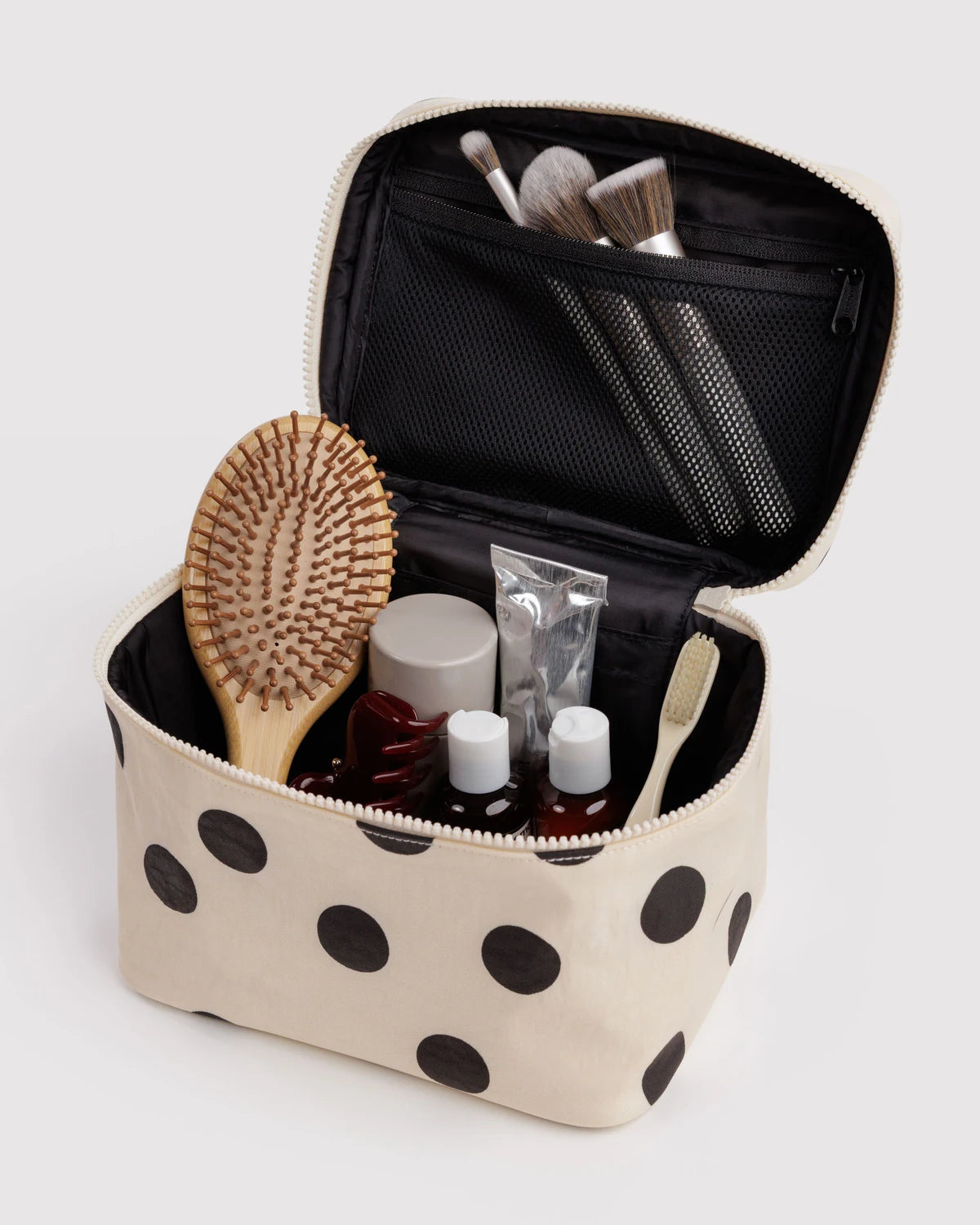 Cosmetic Case - Large - Crème/Black Polka Dot