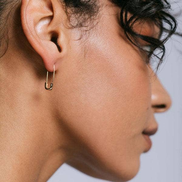 Earrings - Safety Pin Hoop Earrings 18K Gold Vermeil