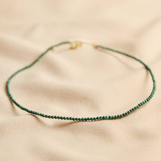 Necklace -Tiny Green Malachite Beaded