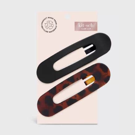 Flat Lay Claw Clip 2pc - Black & Tort