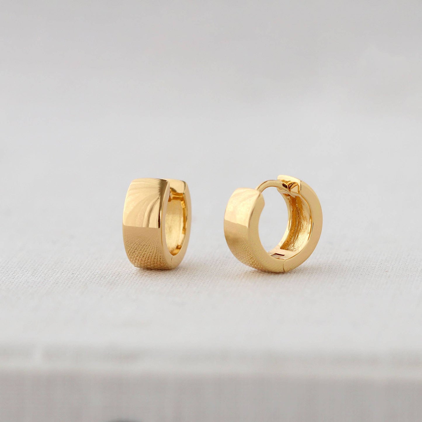 Earrings - Wide Hinged Huggie Hoop Earrings 18K Gold Vermeil