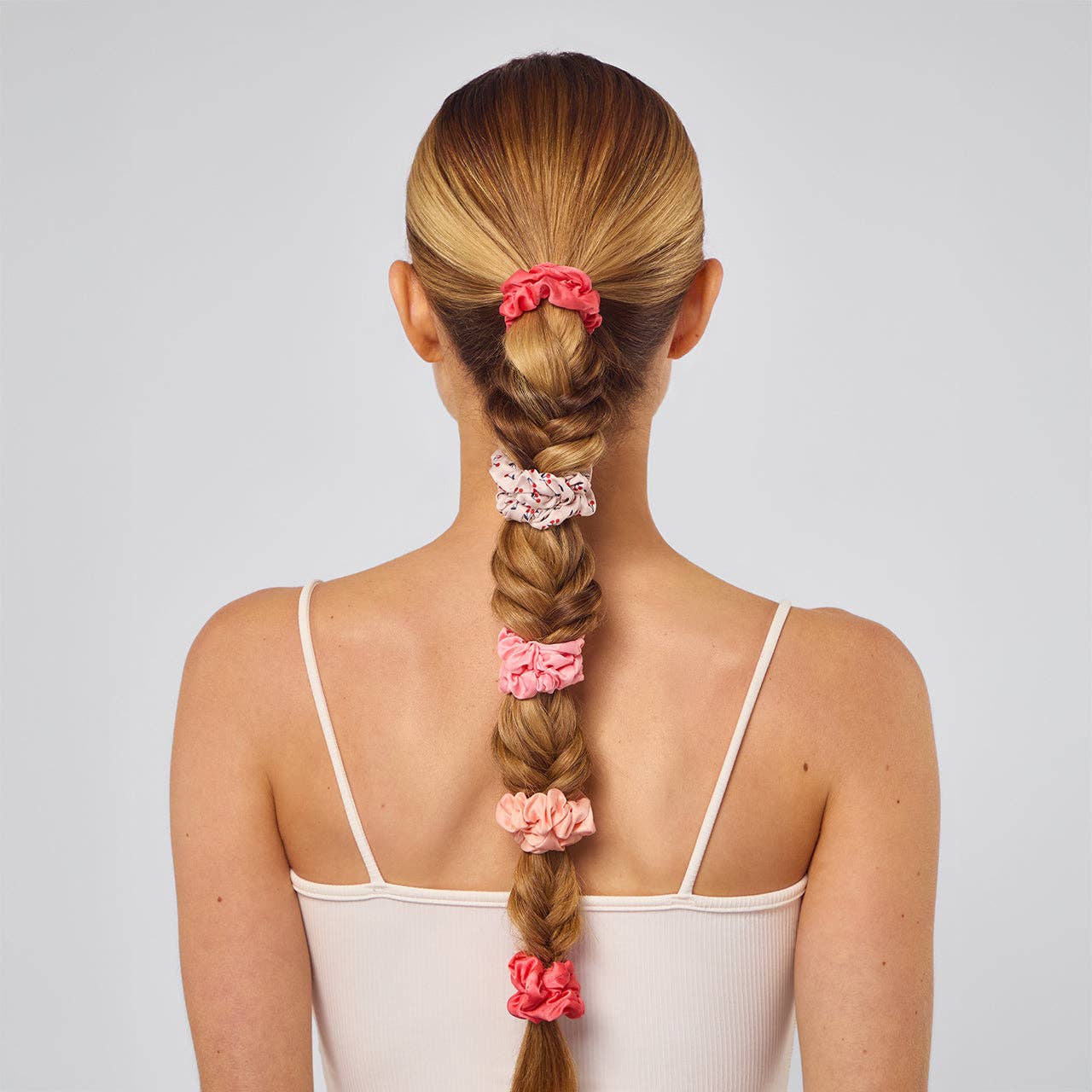Satin Ruched Scrunchies 5pc Set - Assorted Cherry Blossom
