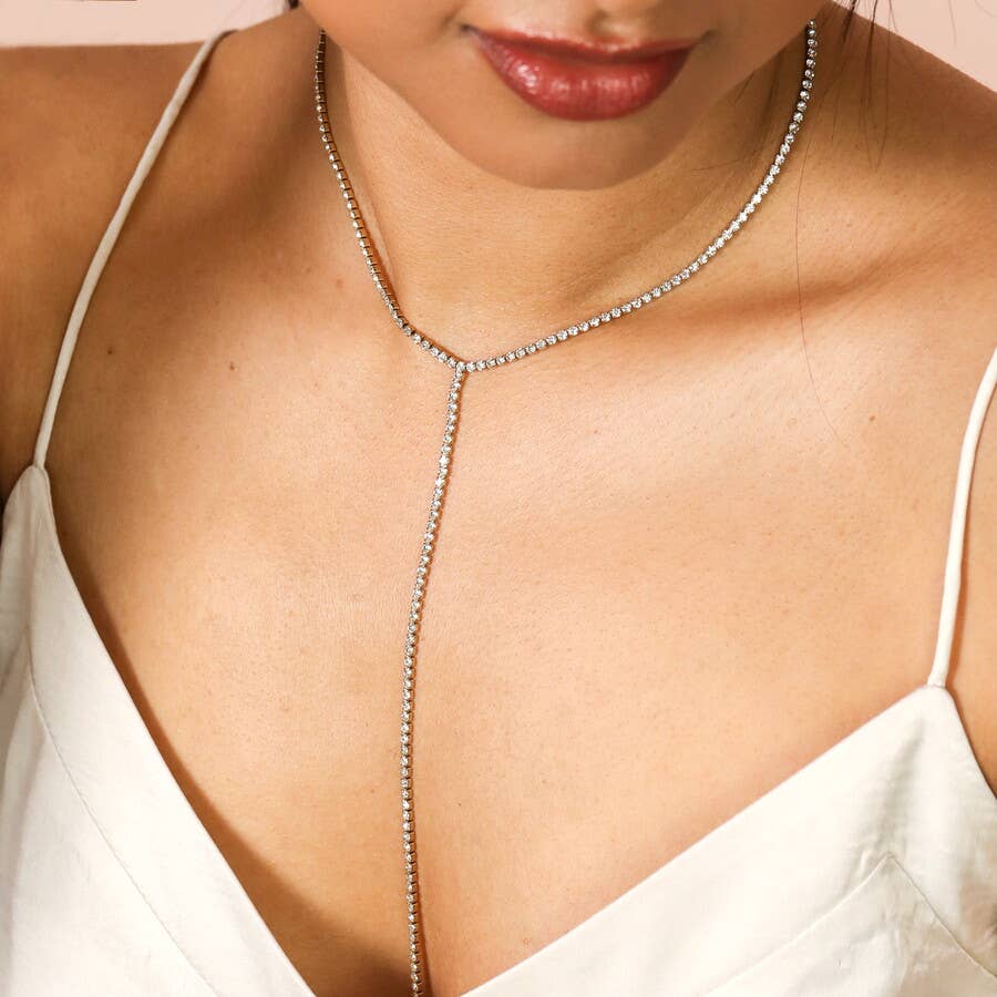 Crystal Lariat Necklace in Gold