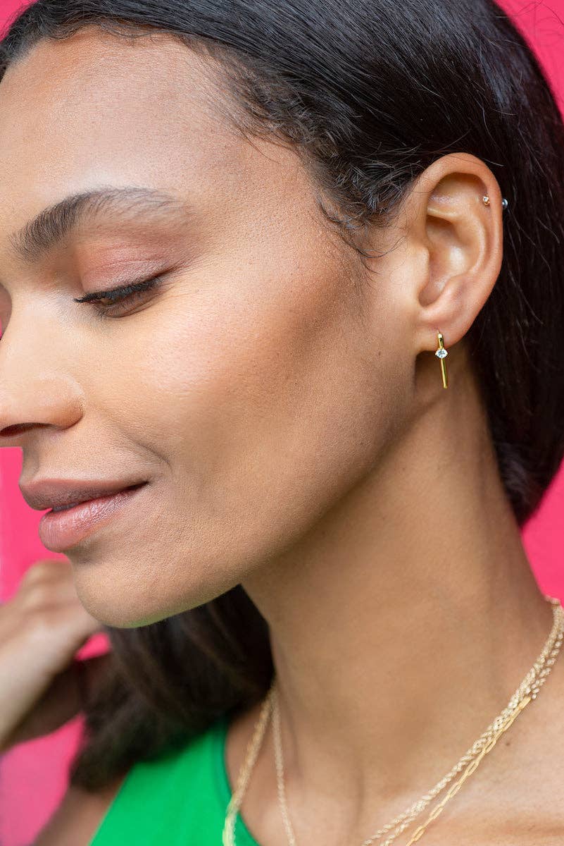 Arc Pull Through Hoop Earrings with Crystal Sterling Silver
