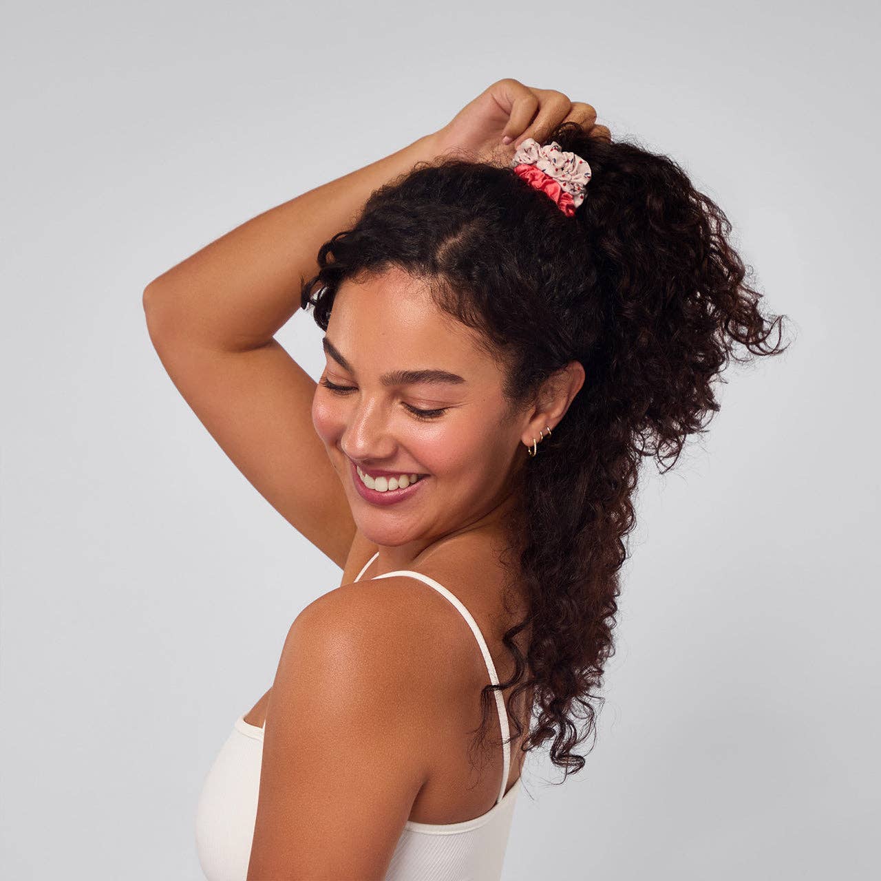 Satin Ruched Scrunchies 5pc Set - Assorted Cherry Blossom
