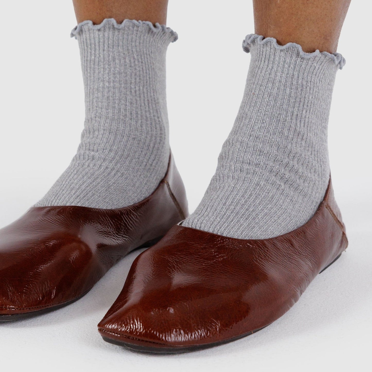 Lettuce Edge Sock Set of Two - HEATHER GREY & BLACK
