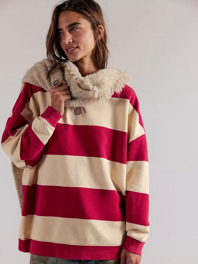 Free People Classic Striped Oversized Crewneck