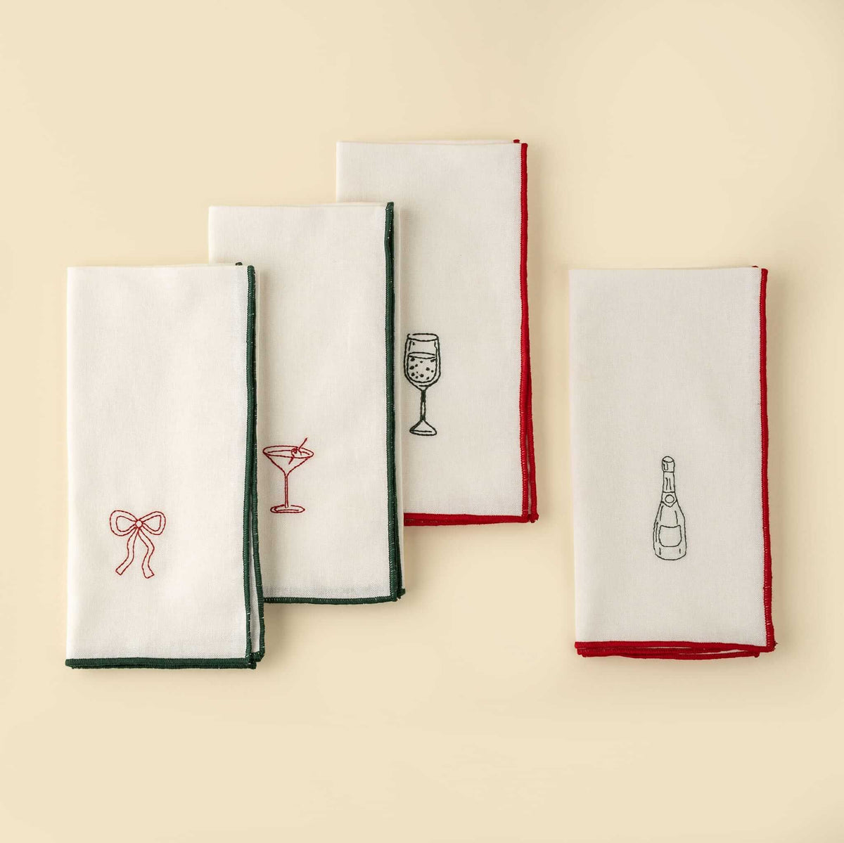 Holiday Toast Embroidered Napkins S/4