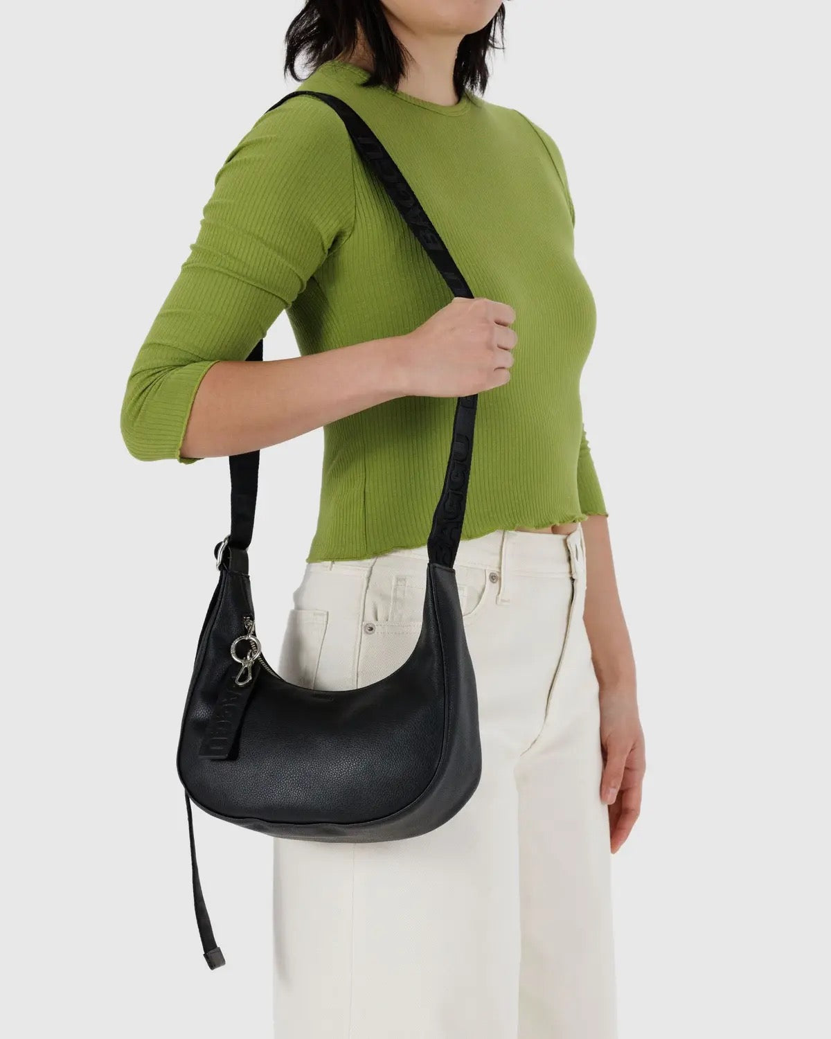 Leather Small Crescent Bag - Black