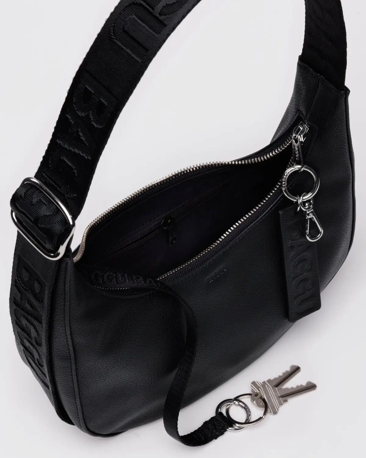 Leather Small Crescent Bag - Black
