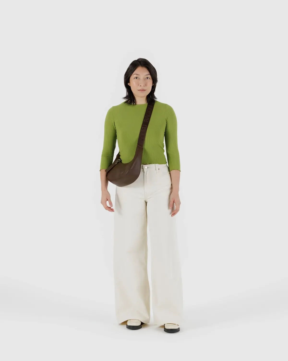 Leather Small Crescent Bag - Brown
