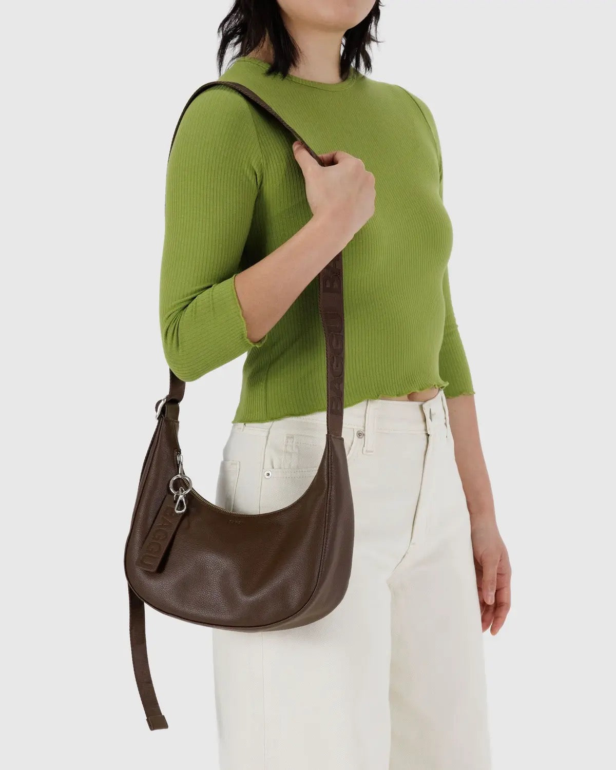 Leather Small Crescent Bag - Brown