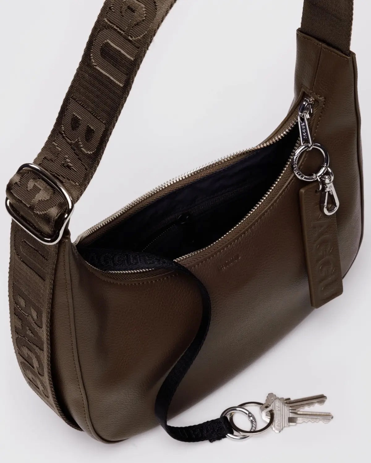 Leather Small Crescent Bag - Brown