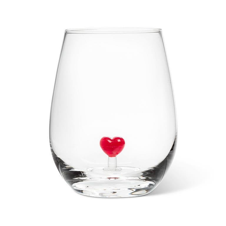 Heart Stemless Wine Glass - Red