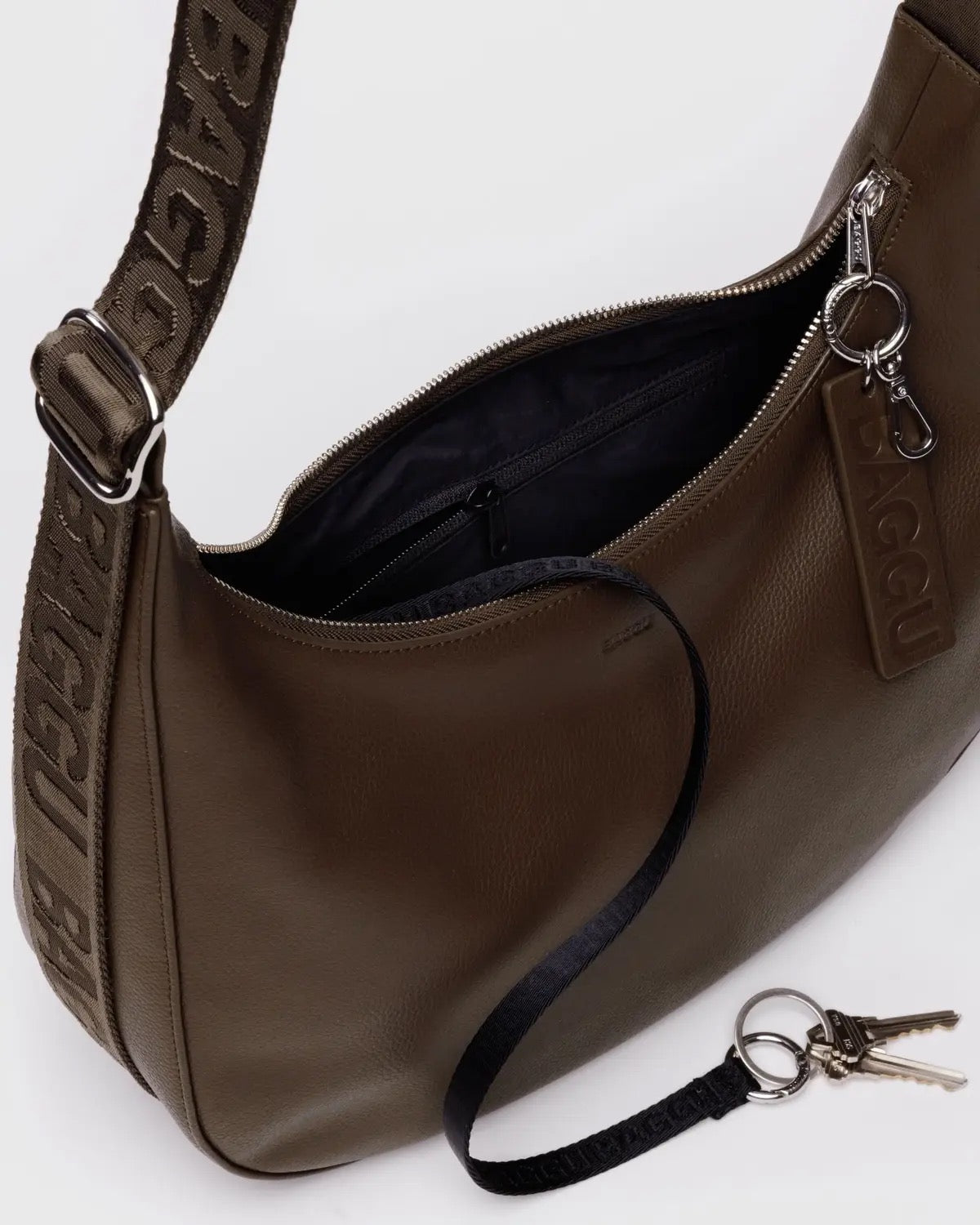 Leather Medium Crescent Bag - Brown