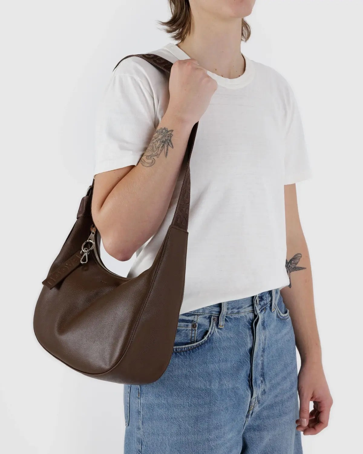Leather Medium Crescent Bag - Brown