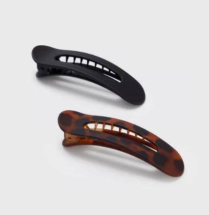 Flat Lay Claw Clip 2pc - Black & Tort