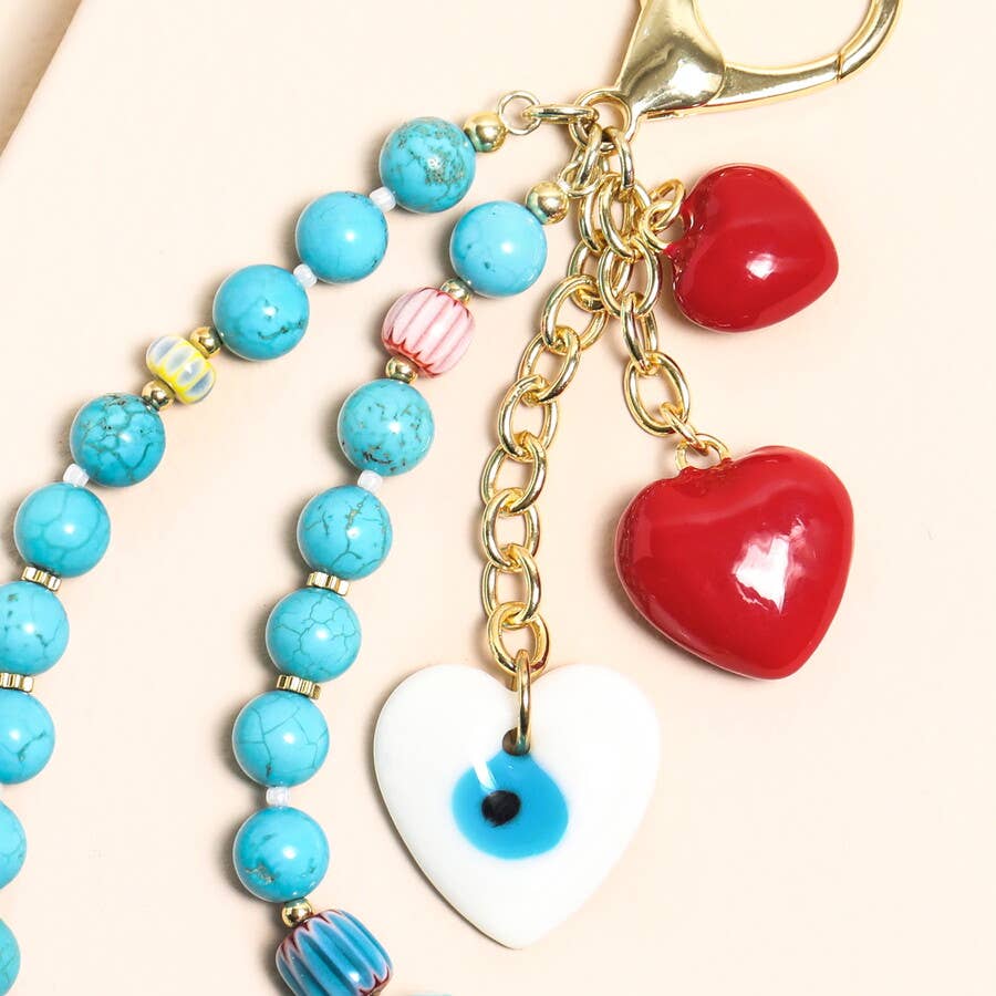 Beaded Turquoise Charm Keyring