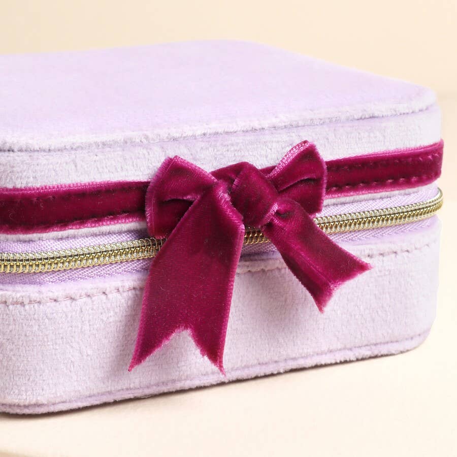 Jewellery Case - Pink and Burgundy Velvet Bow Square