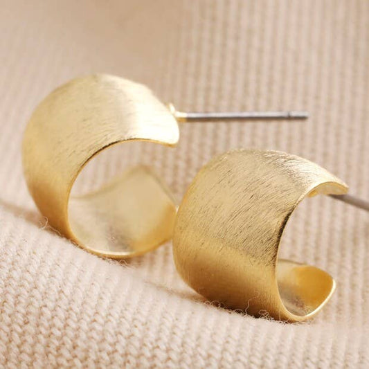 Earrings - Brushed Wide Huggie Hoop - Gold
