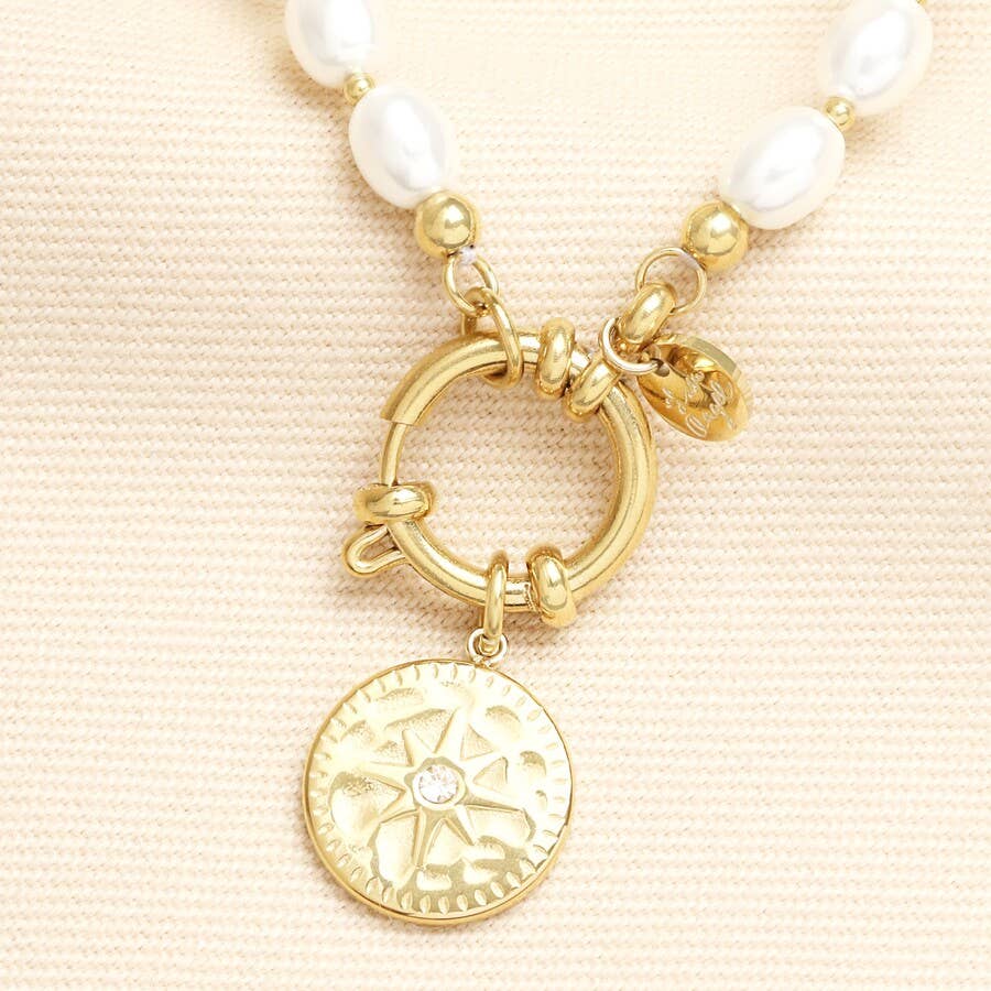 Sun Disc Pearl Lobster Clasp Necklace