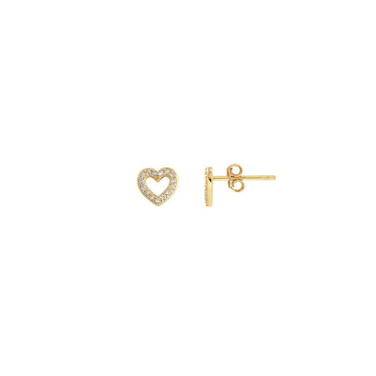 Earrings - Heart Crystal Outline Stud Earrings 18K Gold Vermeil