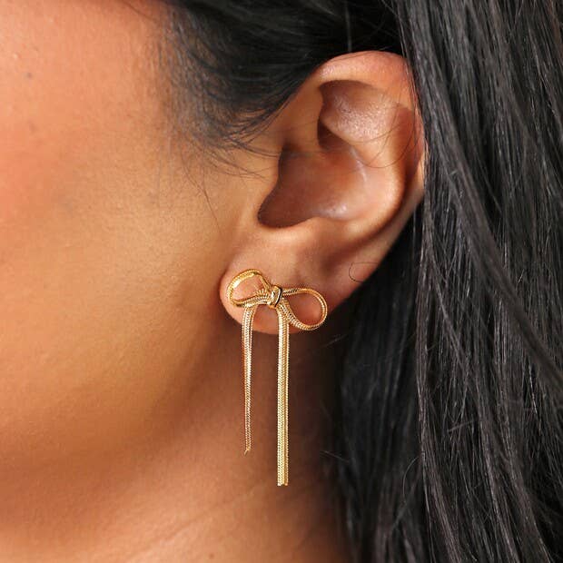 Earrings - Bow Snake Chain - Gold