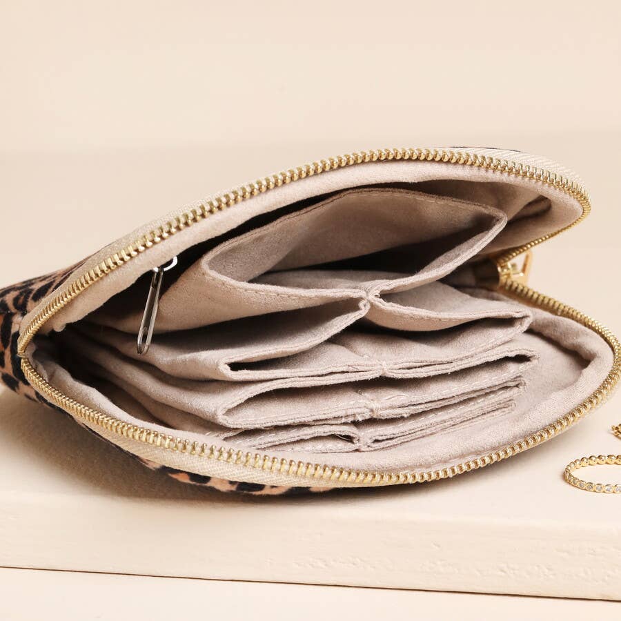 Jewelery Case - Leopard Print Velvet Pouch