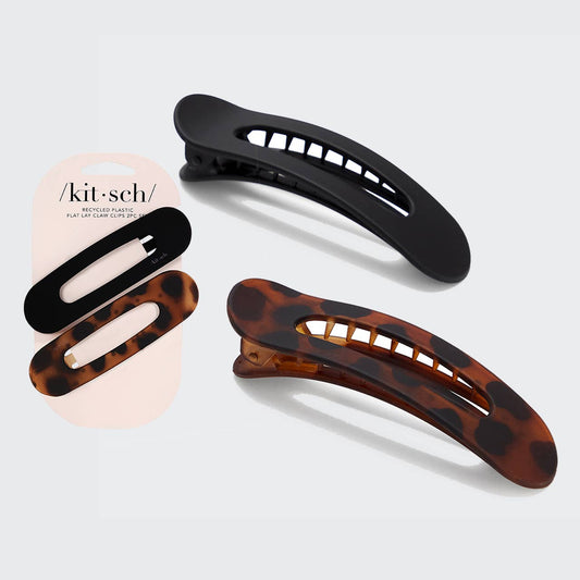 Flat Lay Claw Clip 2pc - Black & Tort