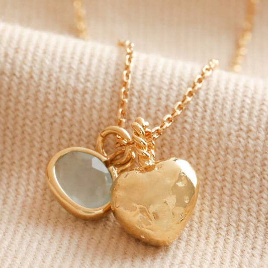 Heart and Moonstone Pendant Necklace in gold: Gold