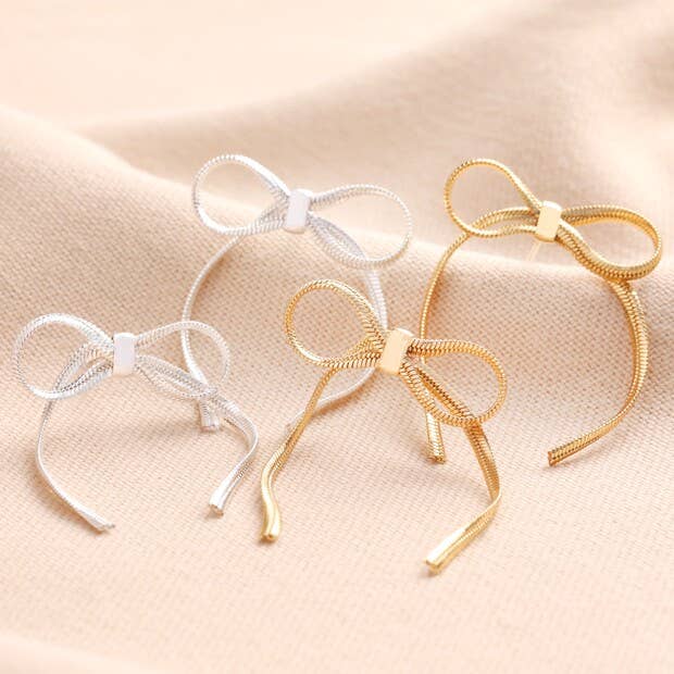 Earrings - Bow Snake Chain - Silver