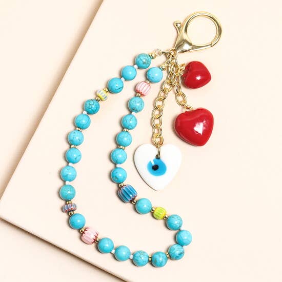 Beaded Turquoise Charm Keyring