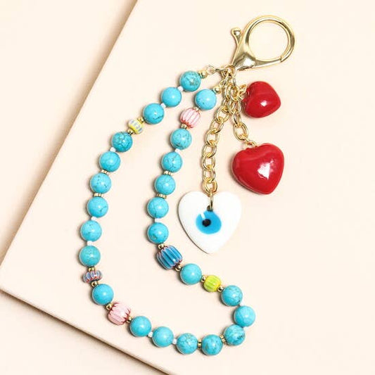 Beaded Turquoise Charm Keyring