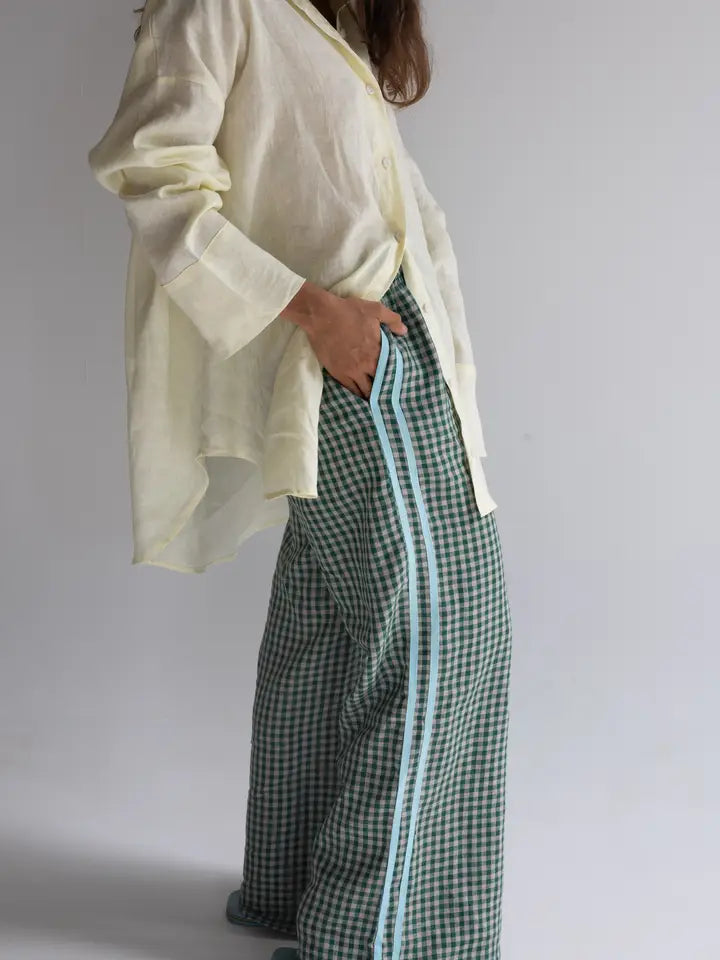 Locolinen Stripe pant | Green Check