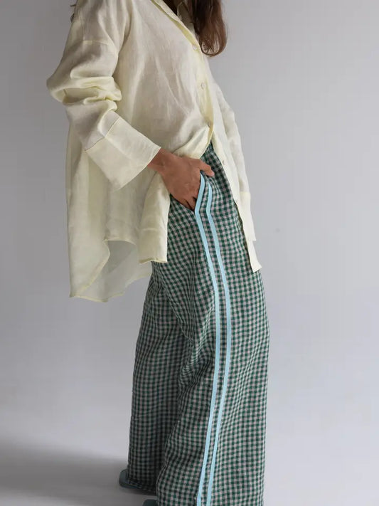 Locolinen Stripe pant | Green Check