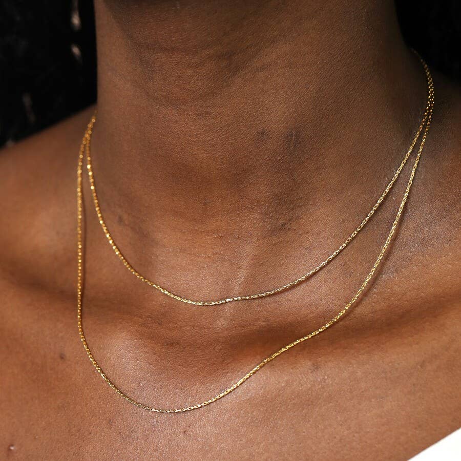 Necklace - Gold Double Layer Sparkle Snakechain
