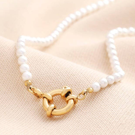 Stainless Steel Pearl Toggle Necklace