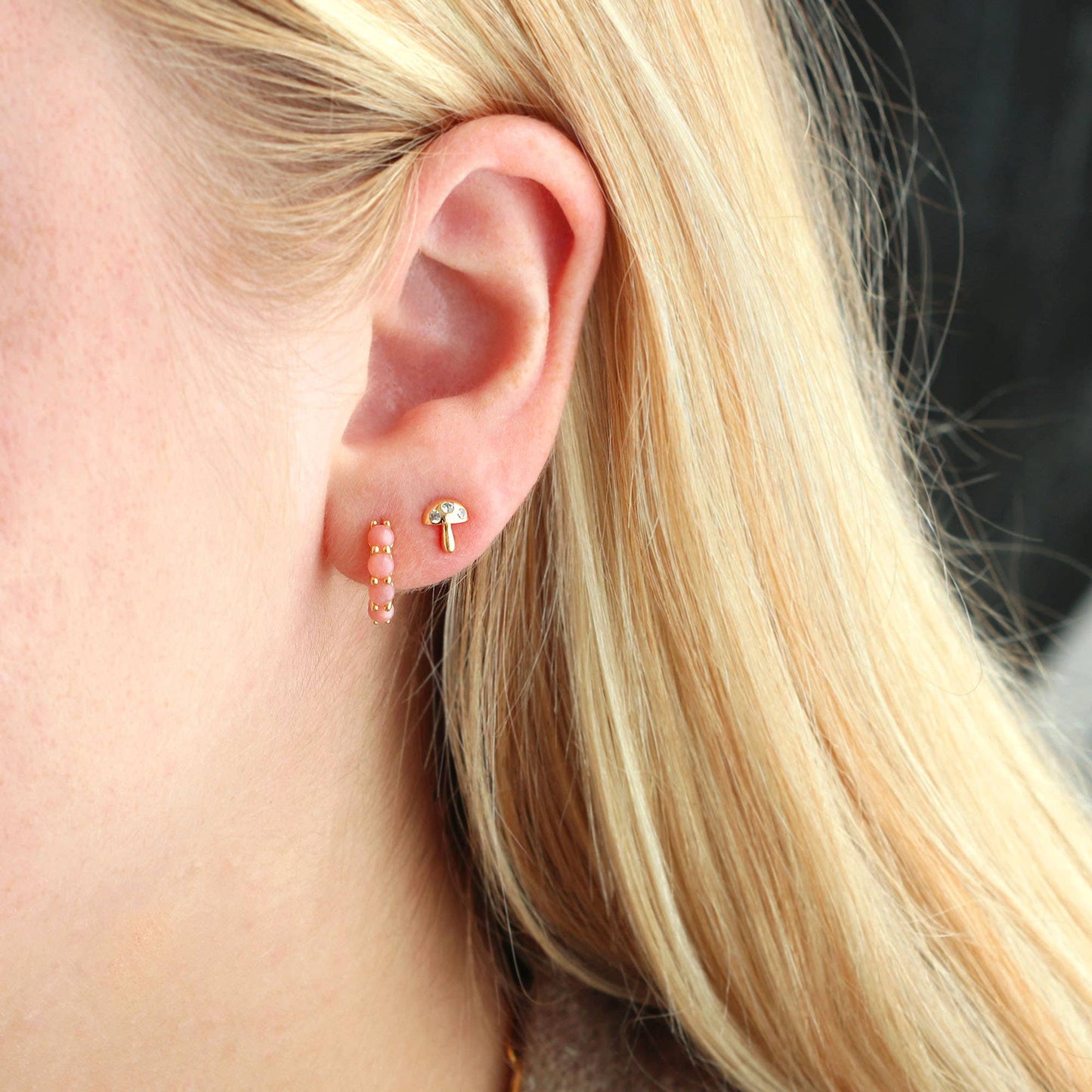 Earrings - Tiny Mushroom Crystal Stud