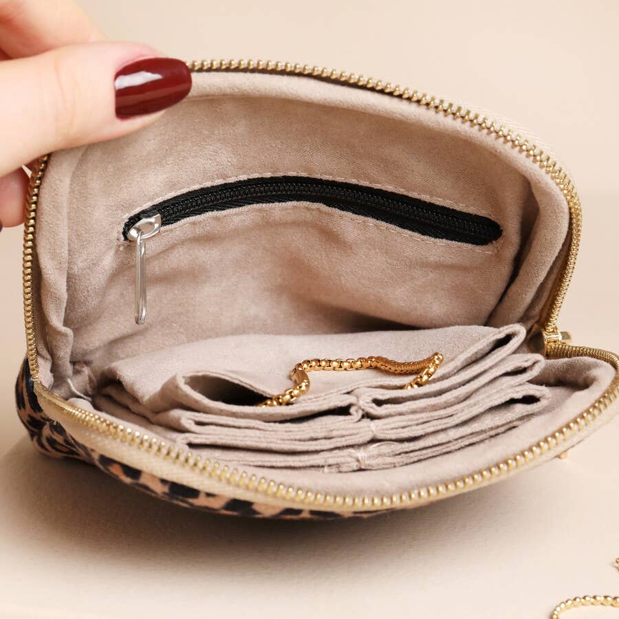Jewelery Case - Leopard Print Velvet Pouch