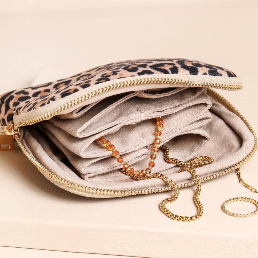 Jewelery Case - Leopard Print Velvet Pouch