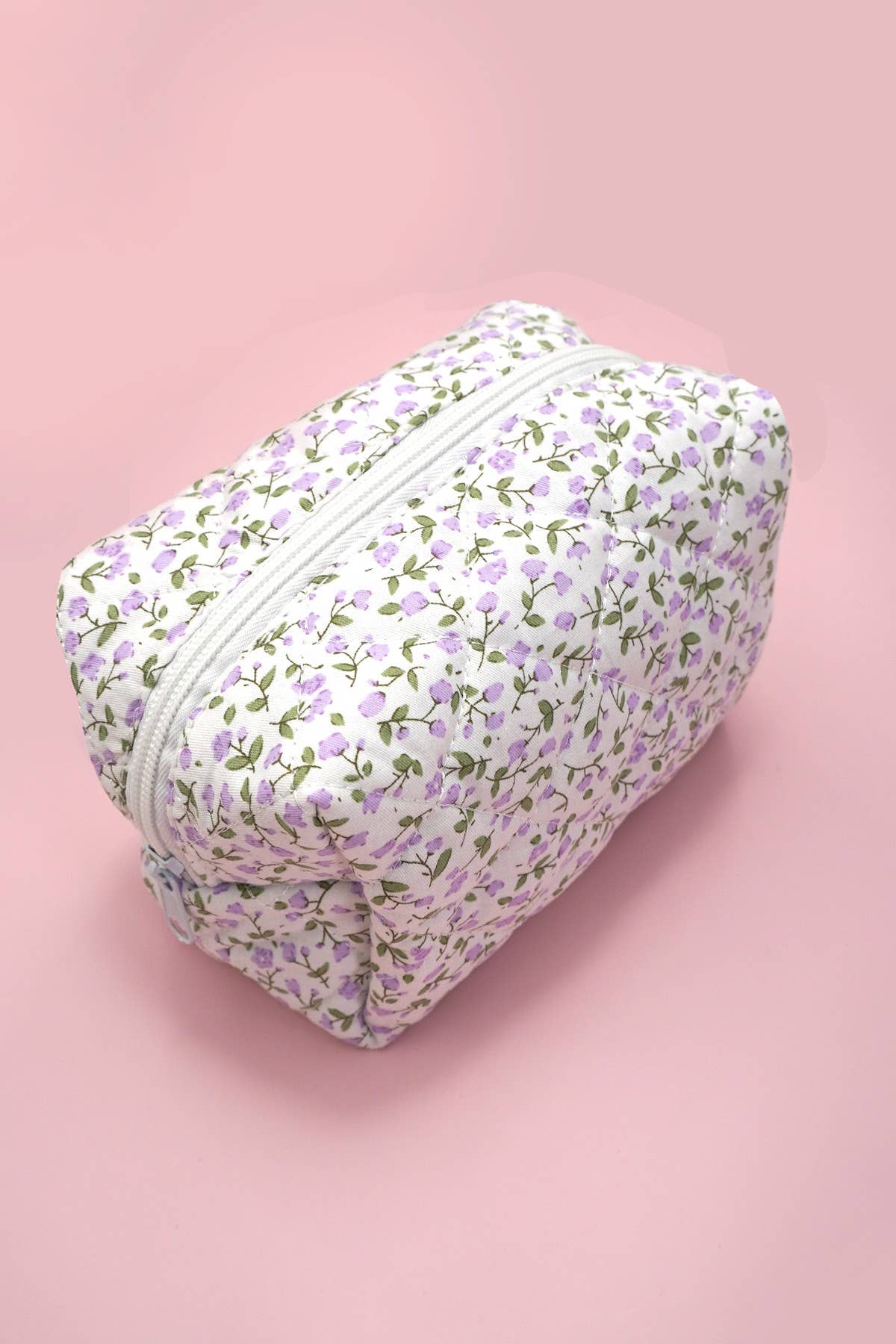 QUILTED COTTON FLORAL COSMETIC POUCH