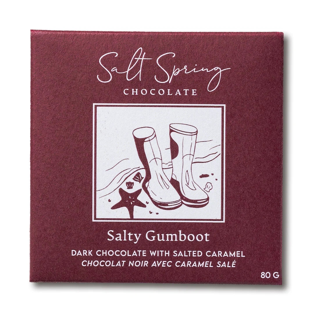 Salt Spring Chocolate - Salty Gumboot Dark Chocolate with Salted Caramel Bar