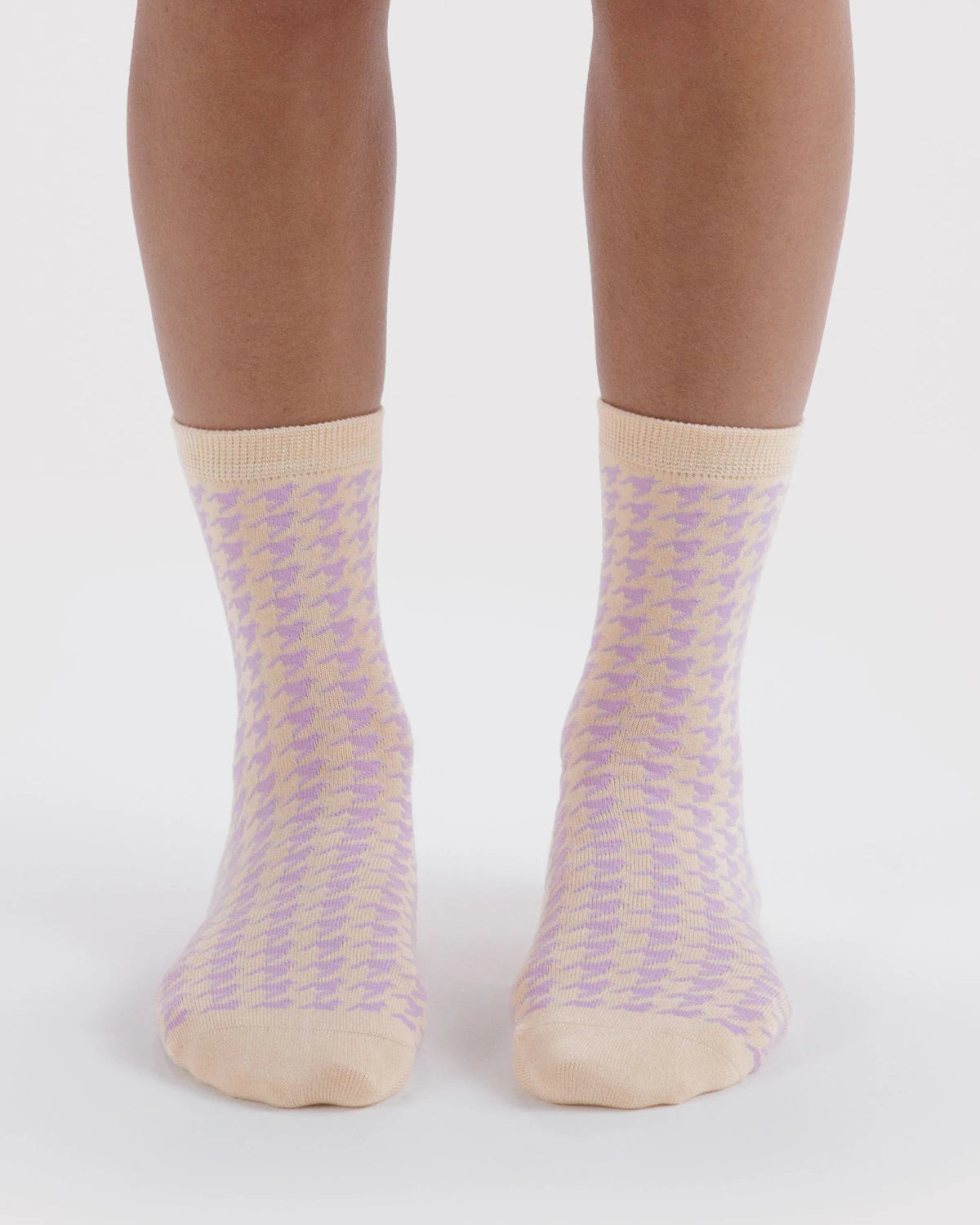 Baggu Crew Socks - Pink Houndstooth