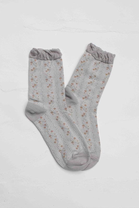 Vintage Floral Vine Crew Socks: Grey
