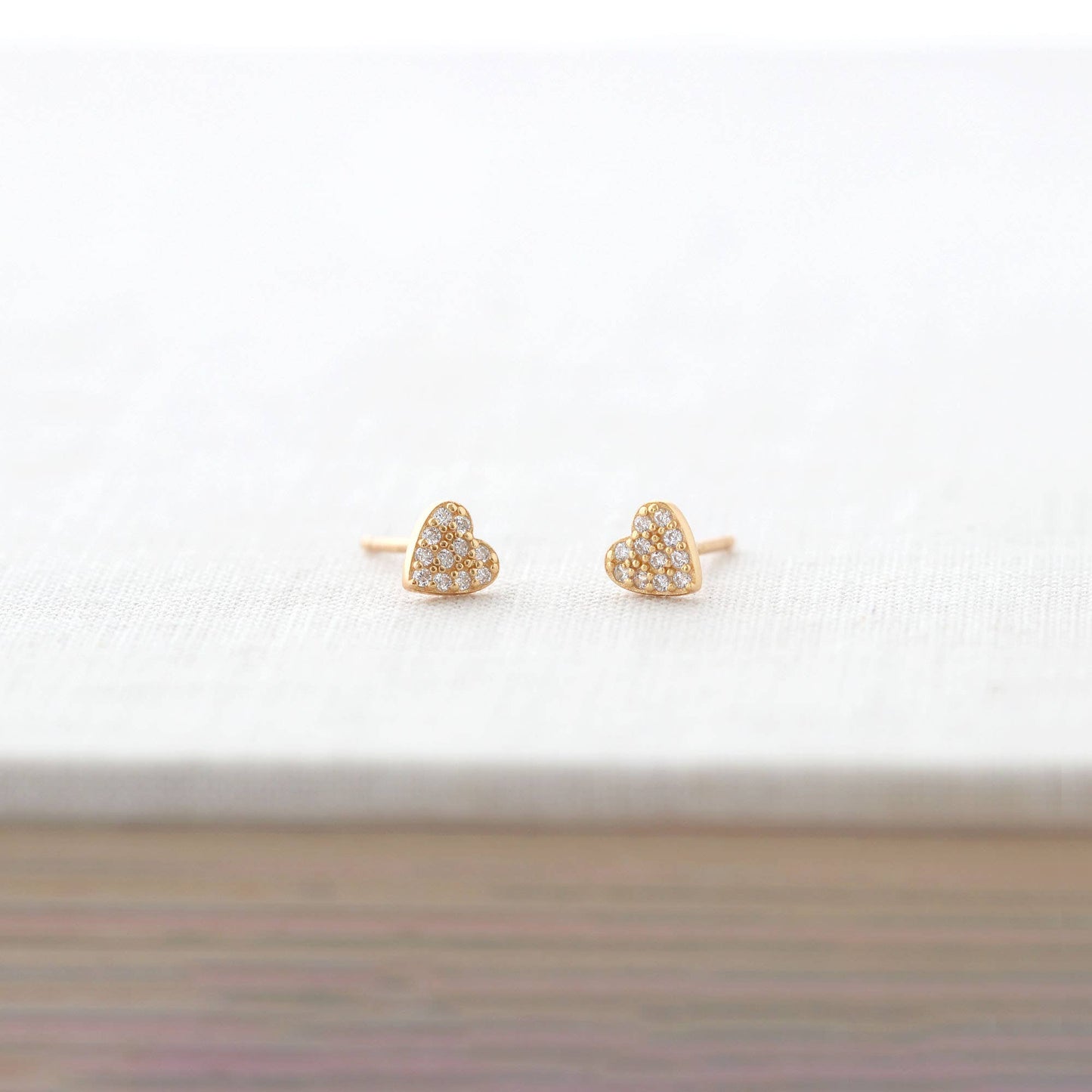 Earrings - Heart Crystal Stud Earrings 18K Gold Vermeil |