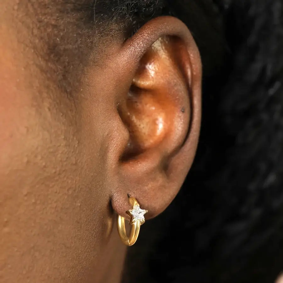 Earrings - Crystal Star Huggie Hoop