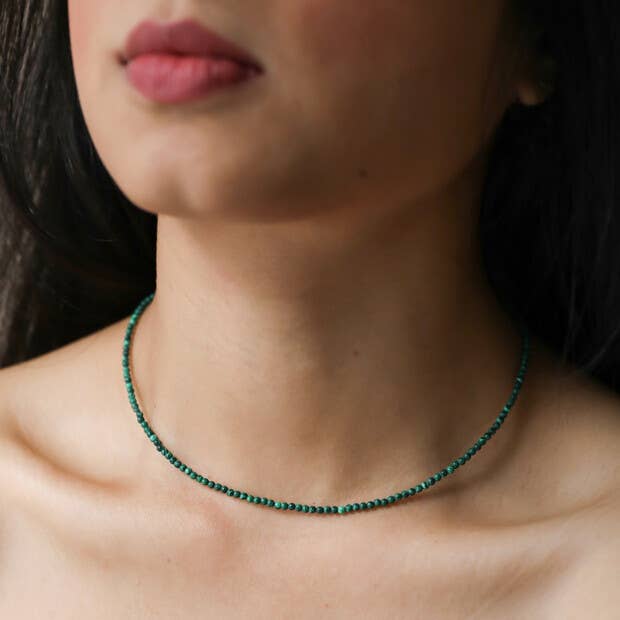 Necklace -Tiny Green Malachite Beaded
