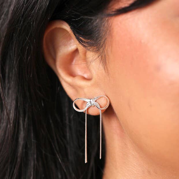 Earrings - Bow Snake Chain - Silver